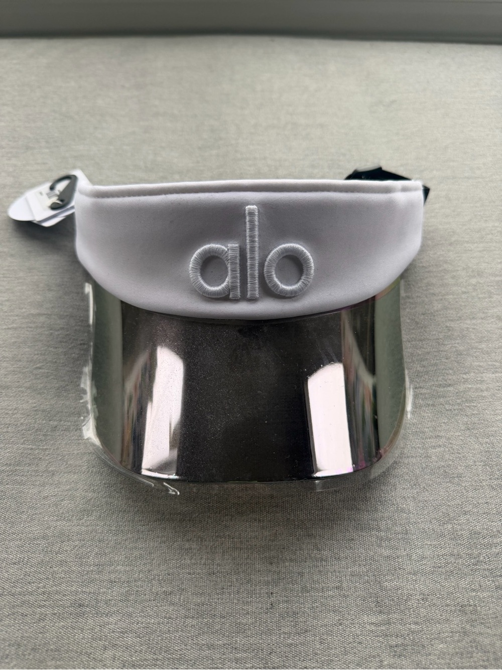 ALO Yoga White Visor with Reflective Silver Brim